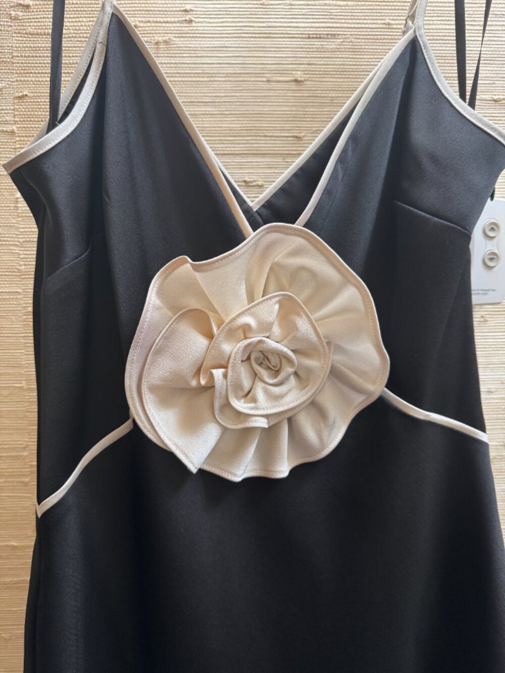 Gianni Bini Black & Cream Rosette Maxi Dress Satin Slip Dress Size 4 - Picture 4 of 7